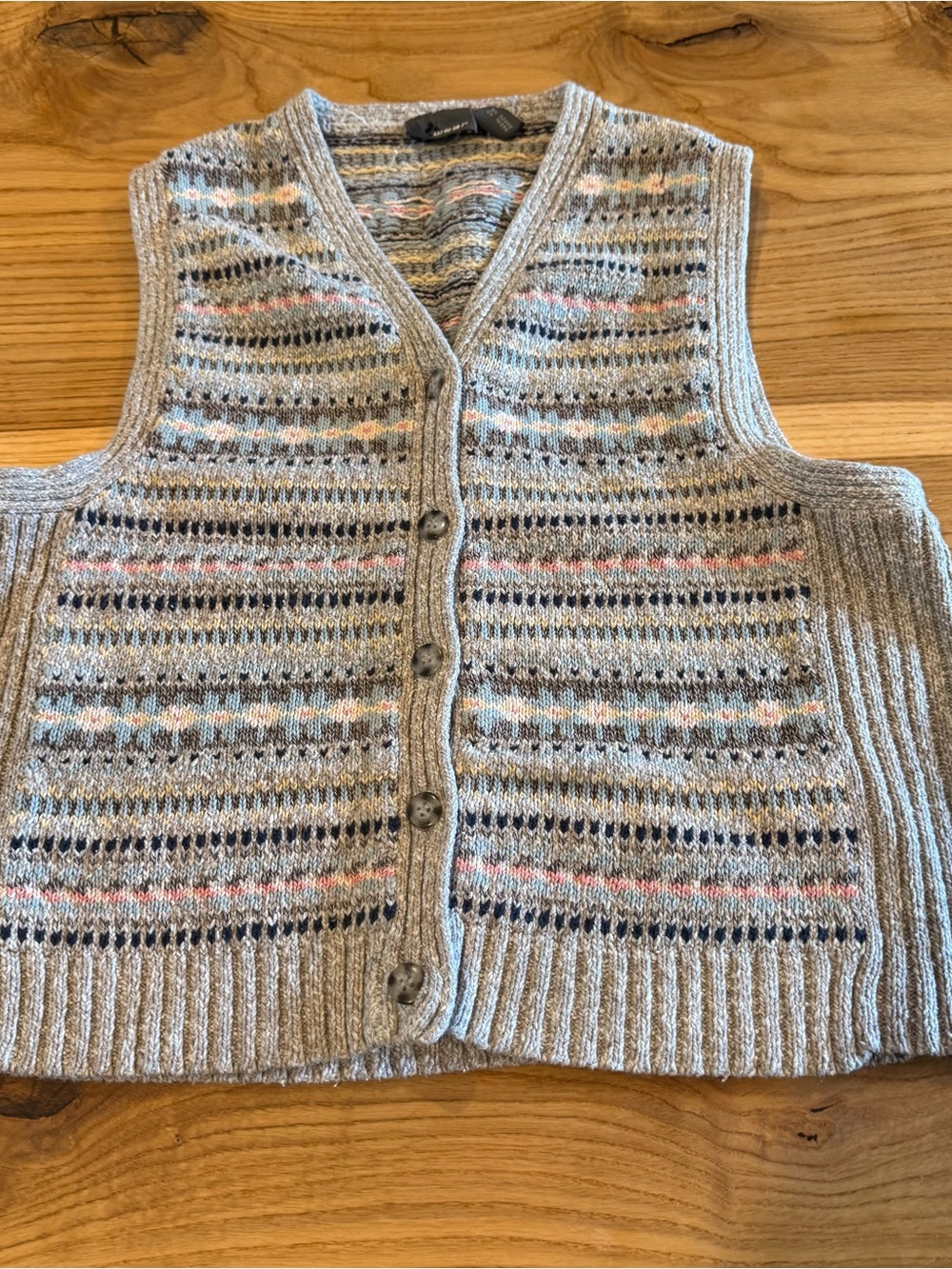 Vintage Fair Isle Cardigan Vest 100% Cotton